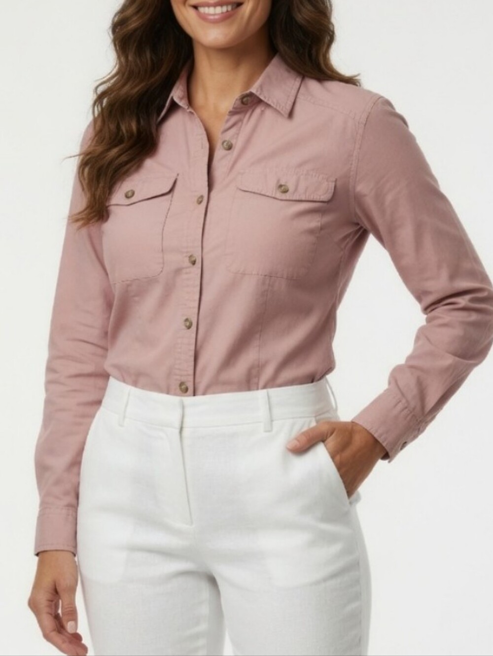 TravelSmith Mauve Button-Up Shirt W Hidden Chest Pocket For Traveling (XL)